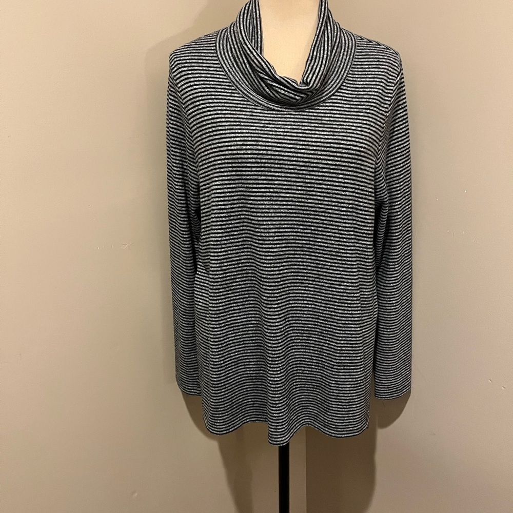Karen Kane Gray and Black Striped Cowl Neck Sweater, M